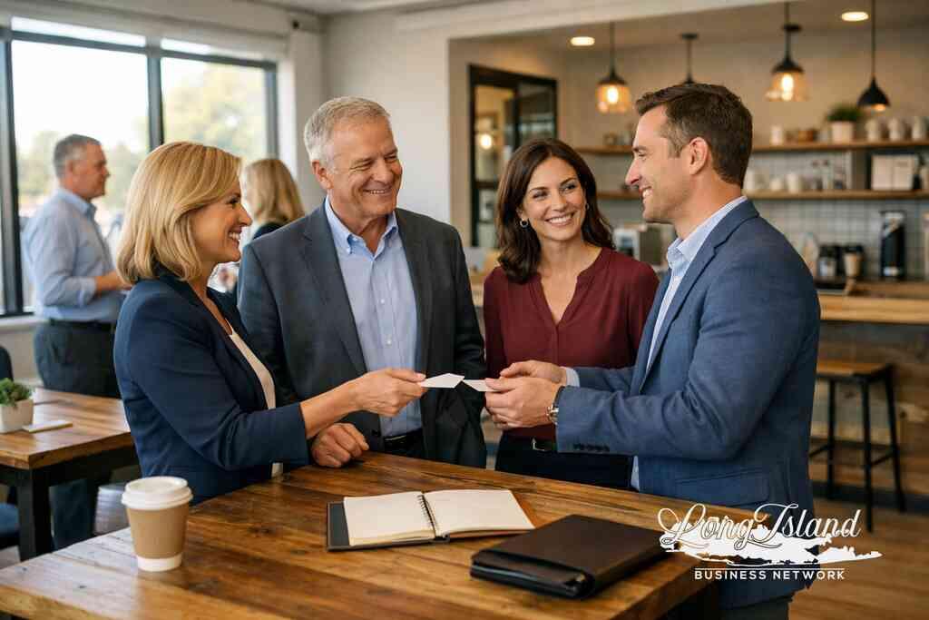 How business card exchange turns into elevator pitch practice and recall — Long Island Business Network